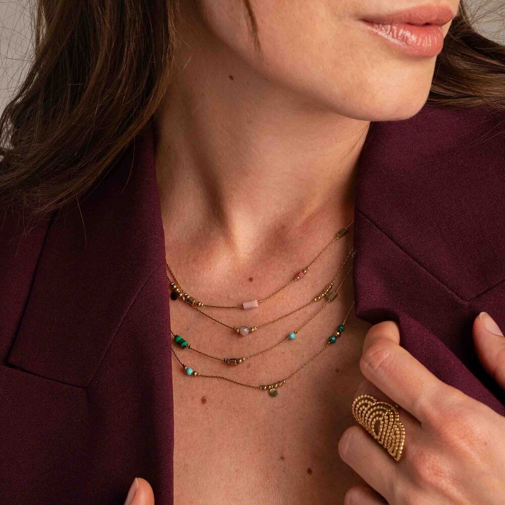 Collana Evaëlle - 2 file con fine maglia serpente e pietre naturali