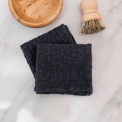 Dark Grey Linen Dishcloth Set of 2