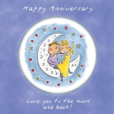 Moon and back anniversary greetings card