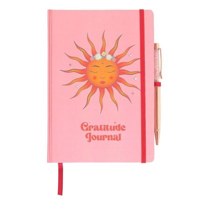 Il diario della gratitudine del sole con penna al quarzo rosa