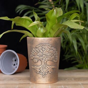 Pot de Plante en Terre Cuite Bronze Arbre de Vie par Lisa Parker 2