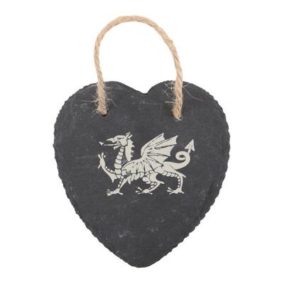 Welsh Dragon Hanging Slate Heart