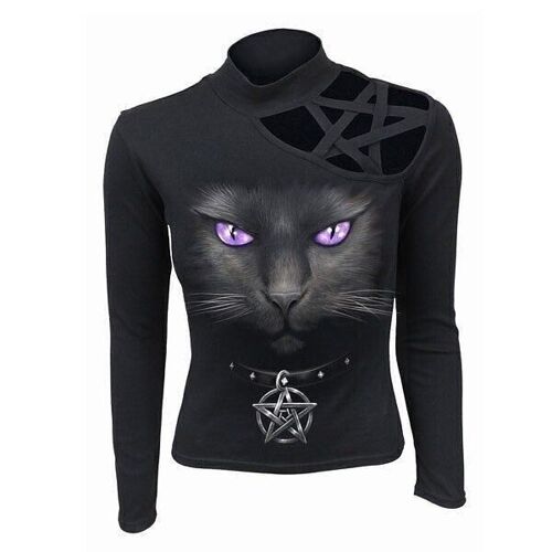 Women's Black Cat Pentagram Longsleeve Top by Spiral Direct M