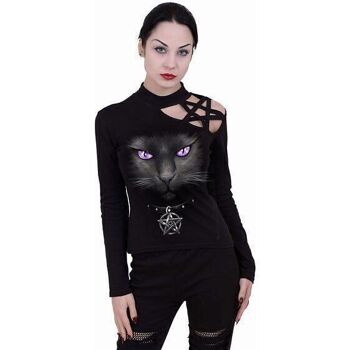 Haut à manches longues Black Cat Pentagram pour femmes par Spiral Direct S 3