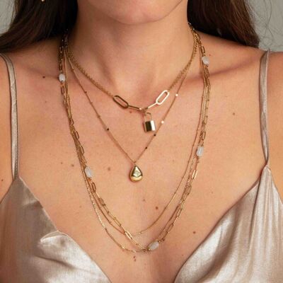 Lothringer-Halskette – 3 Reihen, Natursteine
