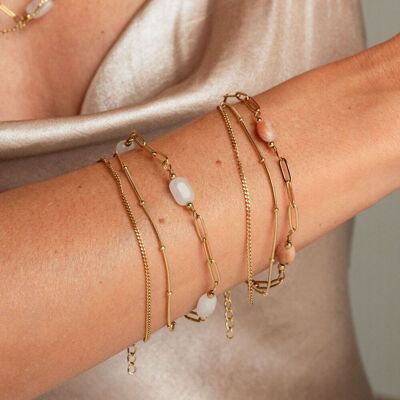 Lorraine bracelet - 3 rows, snake mesh, natural stones