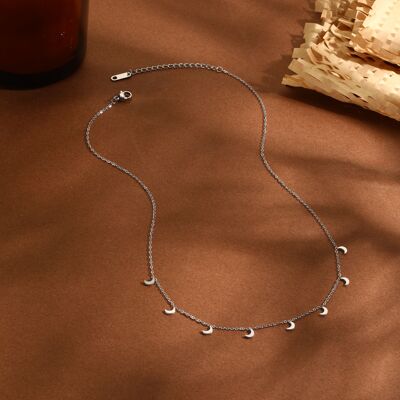 Silver chain necklace with mini moon pendants