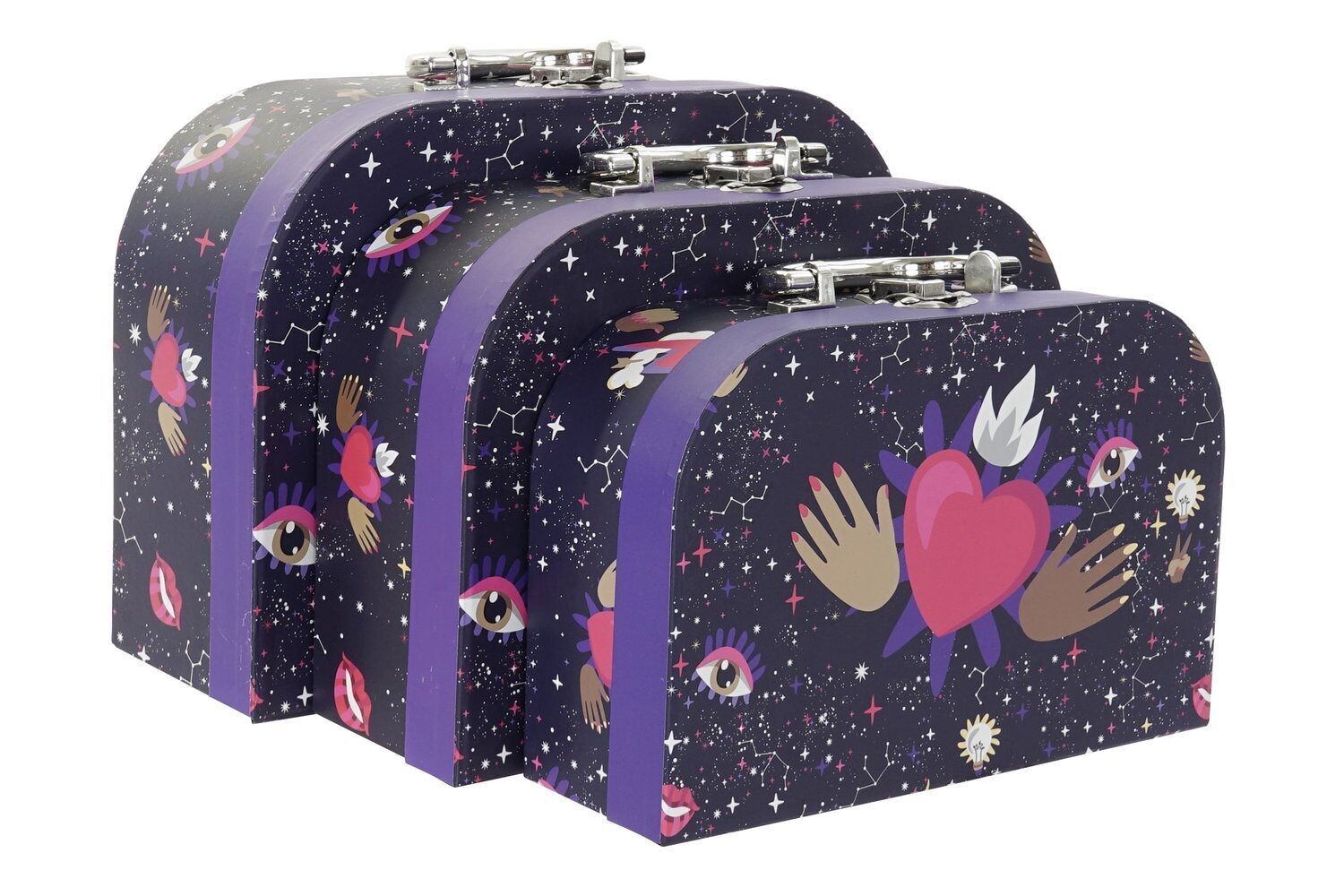 BOX SET 3 CARDBOARD METAL 28X9,5X20 GOOD LUCK LILAC CG191619