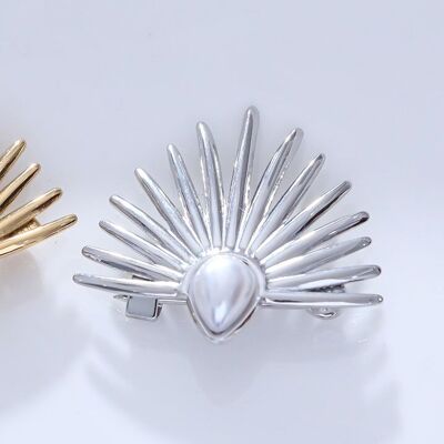 Silver multi spike brooch with stainless steel details