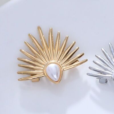 Gold multi-spike brooch with stainless steel details