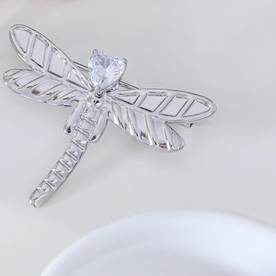 Silver butterfly brooch with rhinestones in stainless steel