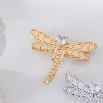 Gold butterfly brooch with rhinestones in stainless steel