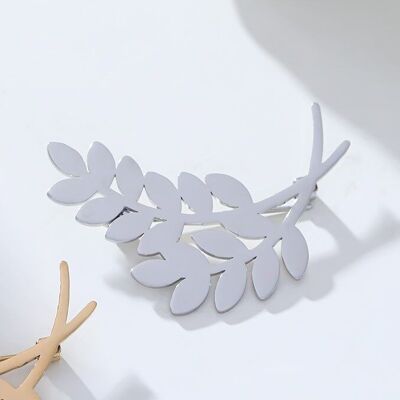Silver Double Leaf Brooch Attached in Stainless Steel