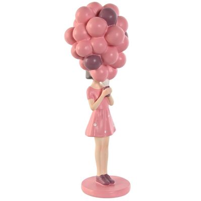 FIGURE RÉSINE 11X11,7X32 FILLE ROSE BALLONS FD209618