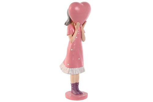 FIGURA RESINA 10X8,5X31 CHICA CORAZON ROSA FD209619