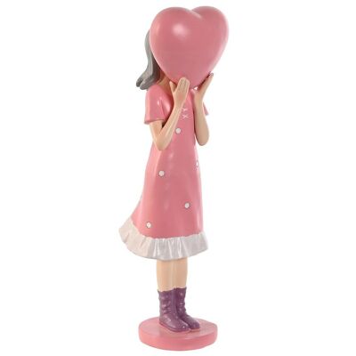 FIGURINE RÉSINE 10X8,5X31 COEUR ROSE FILLE FD209619