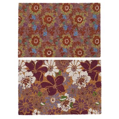 PAILLASSON CAOUTCHOUC FIBRE DE COCO 60X40X1,5 FLEURS 2 ASSORTIMENTS. FL192670