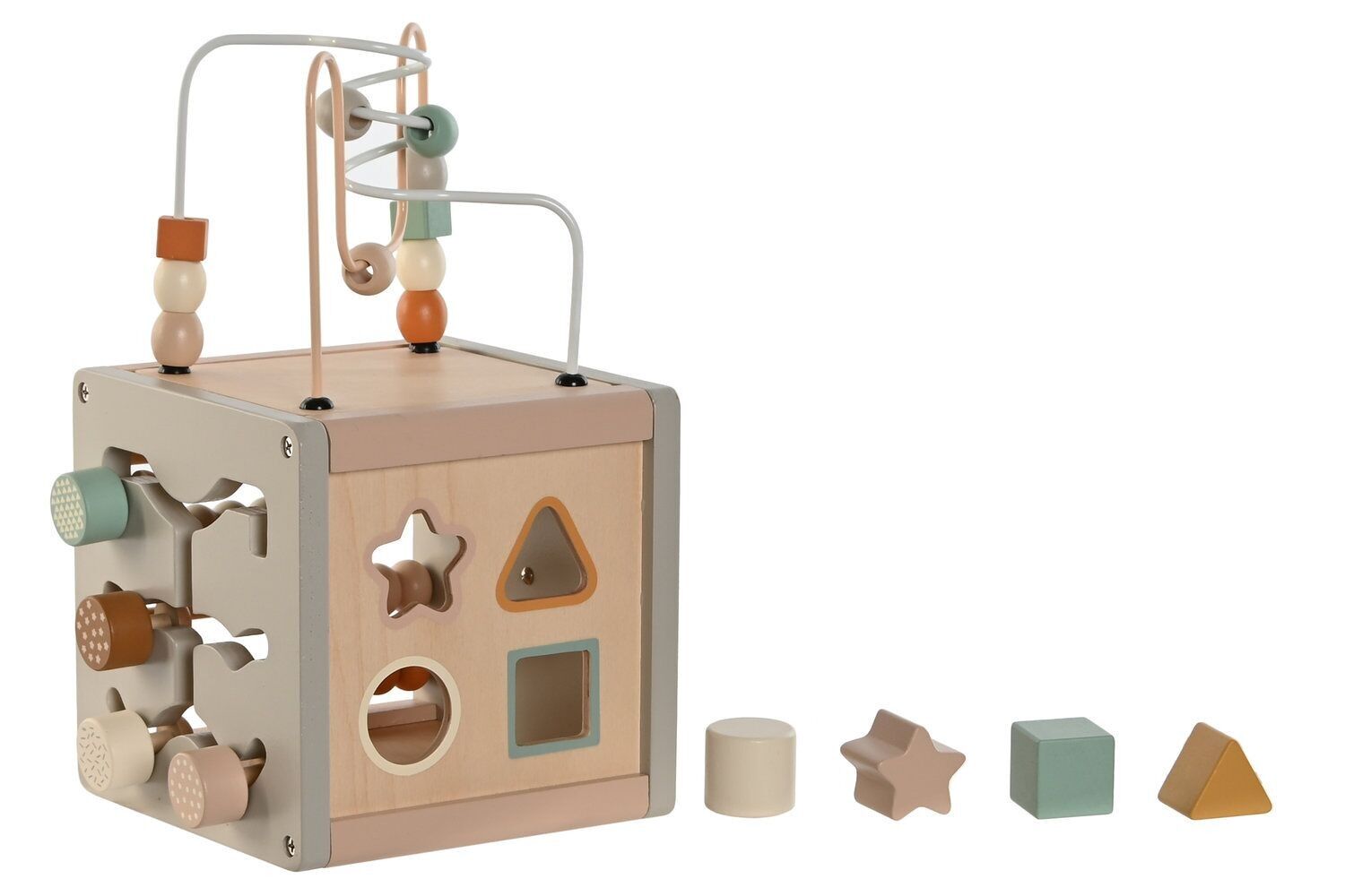 WOODEN METAL TOY 16.5X16.5X20 ACTIVITY CUBE JE210537