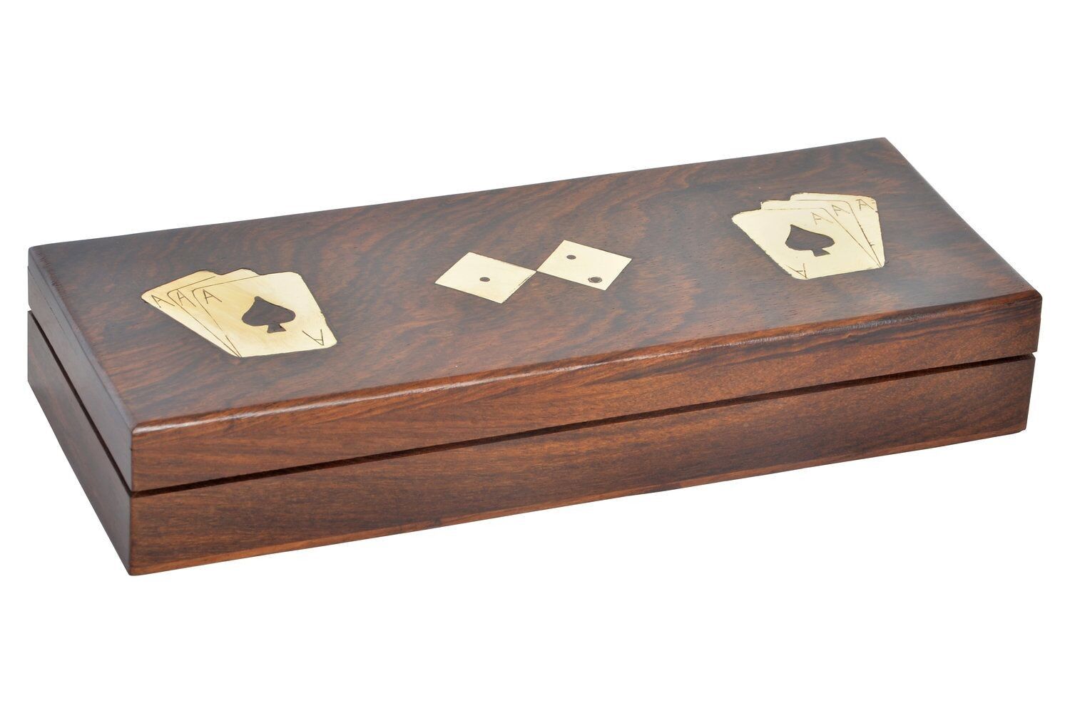 SPIELSET 3 SHEESHAM MESSING 23,5X9X4 KARTEN WÜRFEL JM184839