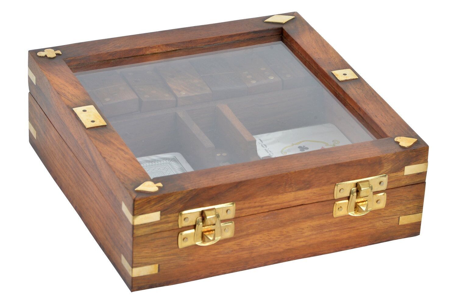 GAME SET 4 SHEESHAM GLASS 17X17X5,5 BROWN JM184840