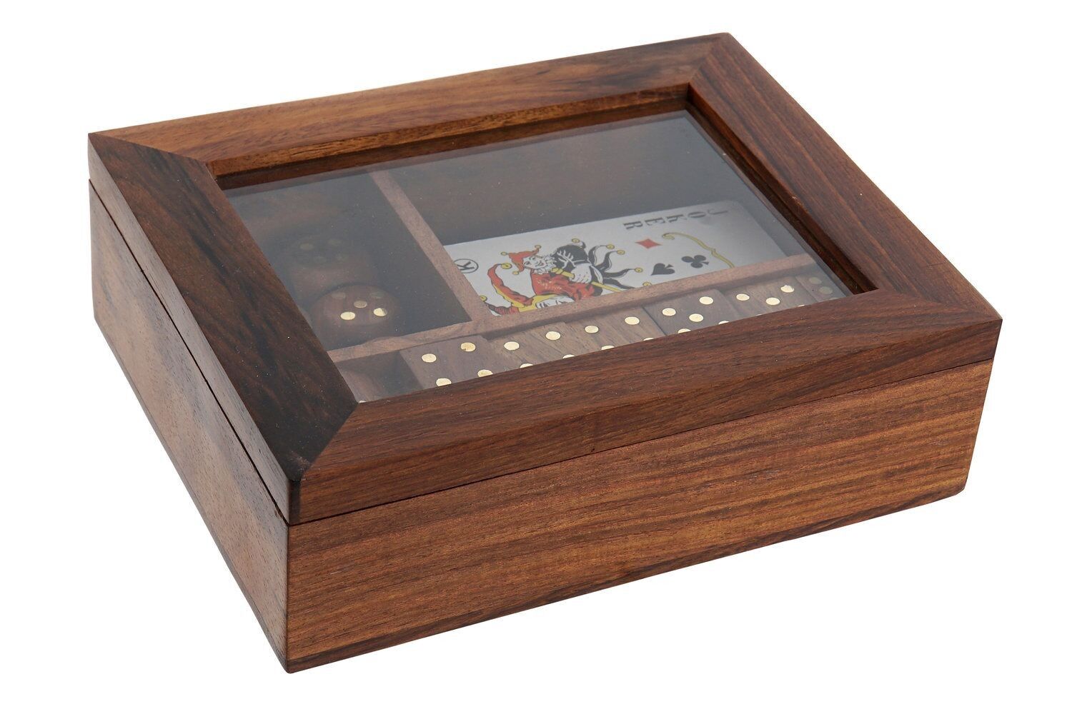 SPIELSET 4 SHEESHAM 16,5X14X4 KARTEN WÜRFEL JM184845