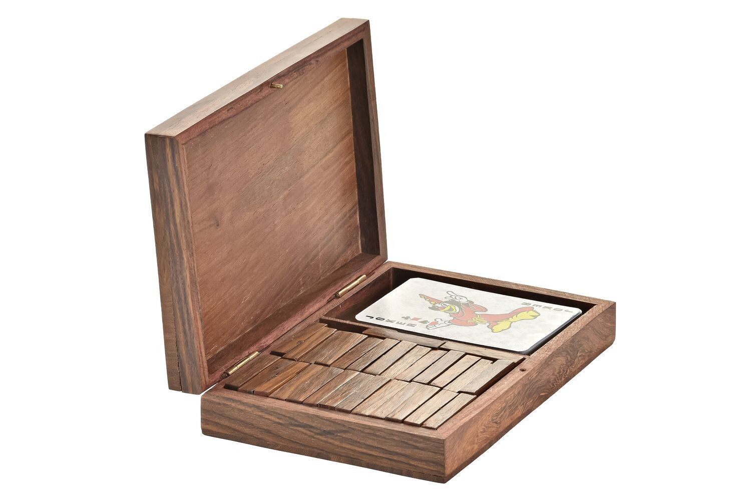 GAME SET 3 SHEESHAM BRASS 17X12X3,5 DOMINO CARDS JM194441