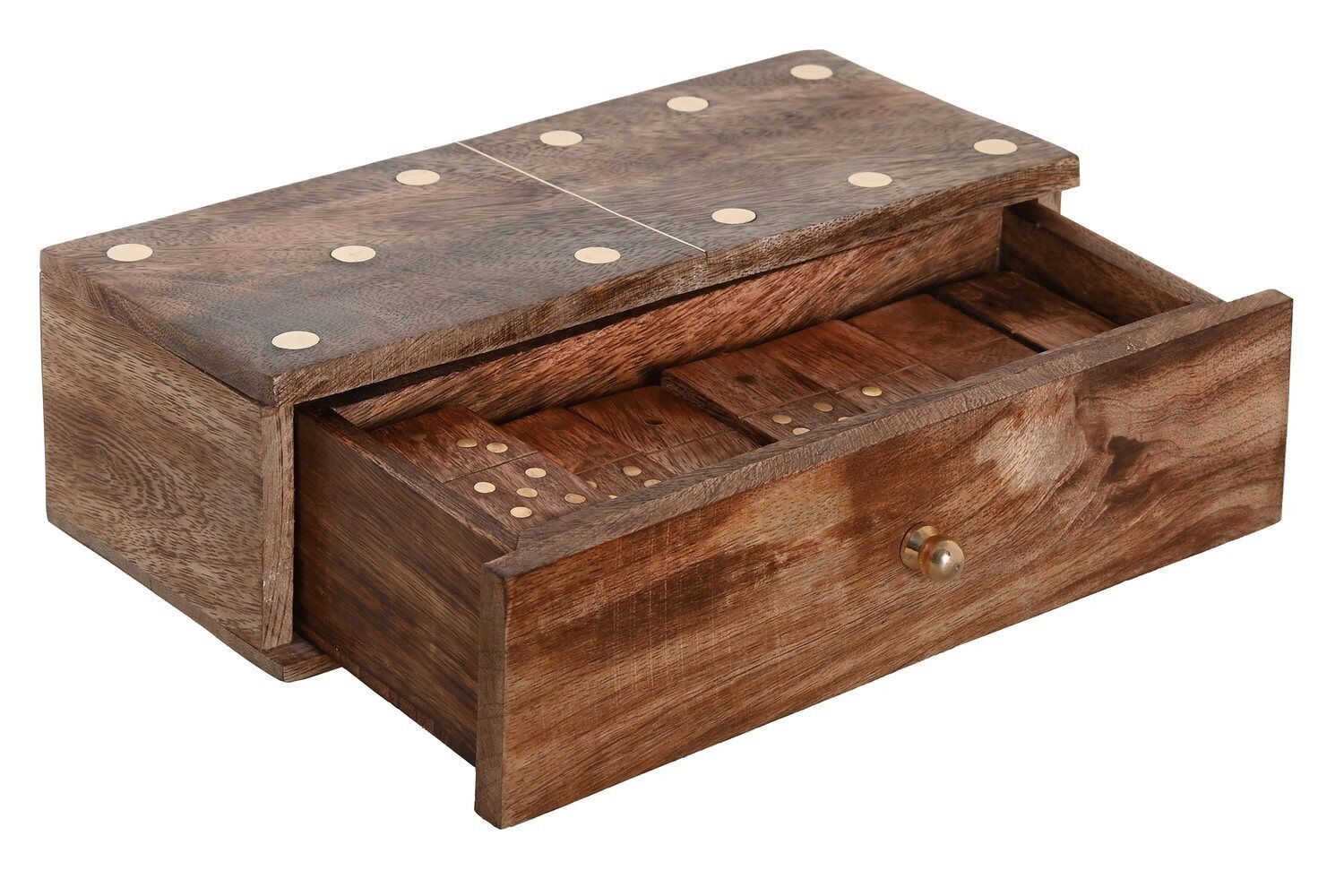 TABLE GAME BRASS HANDLE 21X9X6,5 BROWN DOMINO JM205661