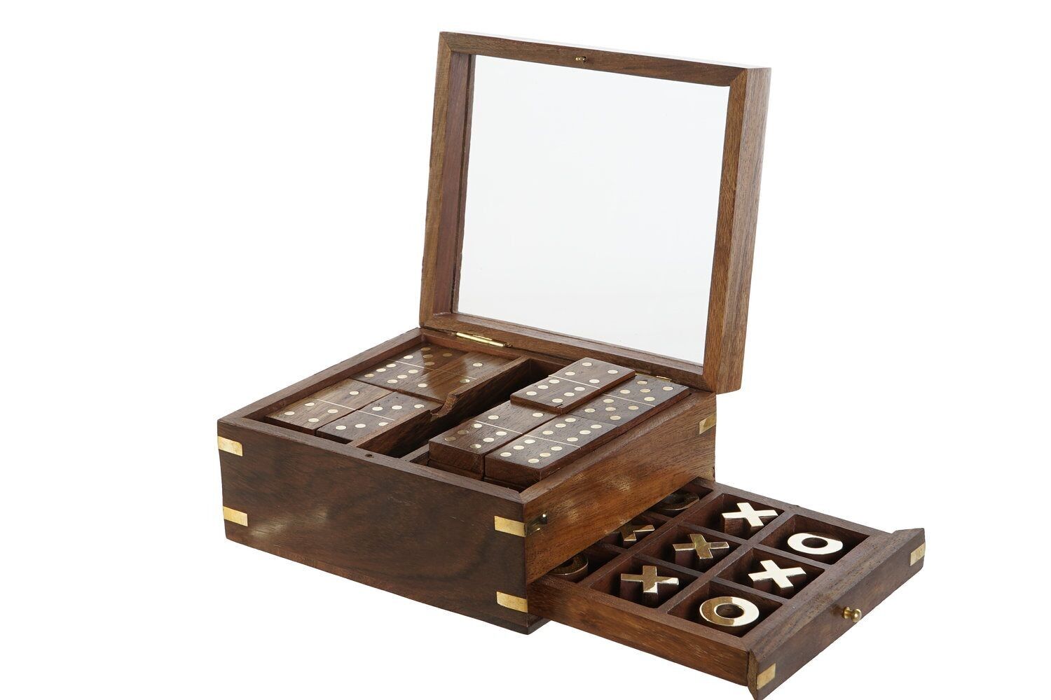 GAME SET 3 SHEESHAM GLASS 15X15X7 BROWN JM209020