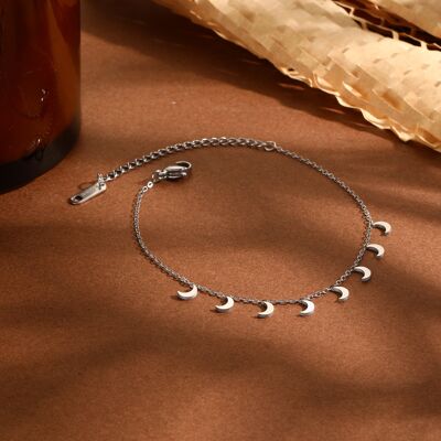 Bracelet chaîne argentée mini pendentifs lunes
