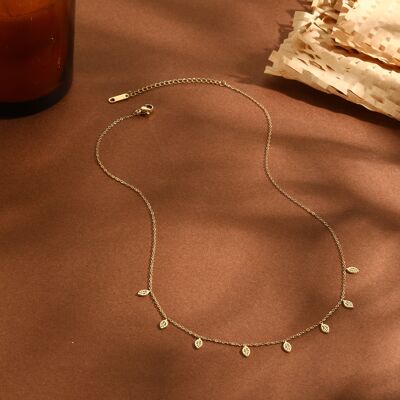 Gold chain necklace with mini leaf pendants