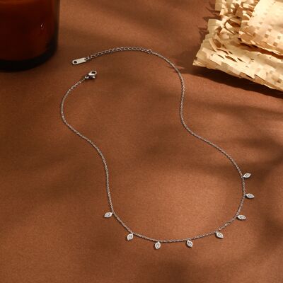 Silver chain necklace with mini leaf pendants
