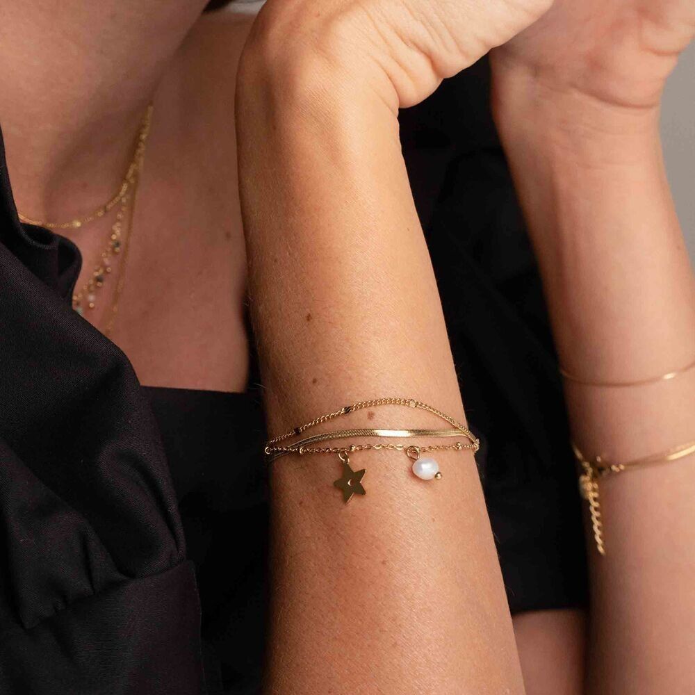 Isadora-Armband – 3 Reihen, Sträflingsglied, Panzerkette und Spiegel, Stern und Süßwasserperle