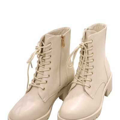 BEIGE lace-up ankle boots - Ref 66003-48 - PACK 5
