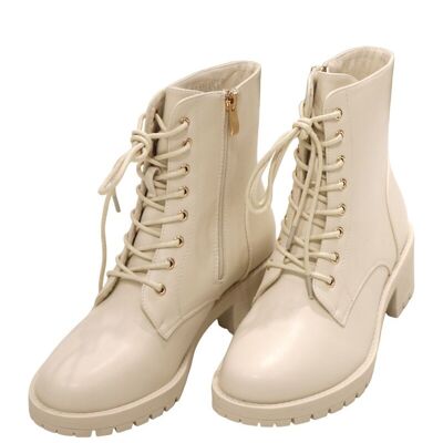 BEIGE lace-up ankle boots - Ref 66003-48 - PACK 5