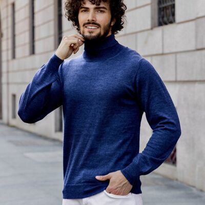 Jersey de hombre con cuello alto de cachemir, seda y lana merina