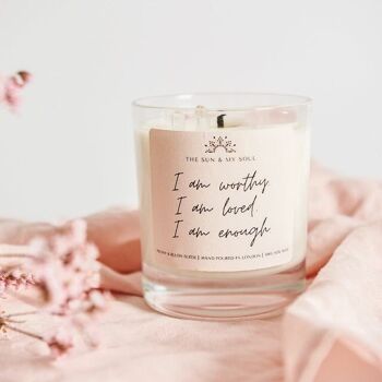 Bougie en cristal d’affirmation d’amour-propre avec quartz rose et parfum de quartz clair - Pivoine, daim blush 8