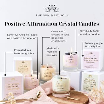 Bougie en cristal d’affirmation positive avec citrine et pierre de soleil, parfum - Ambre, Musc, Orange douce 5