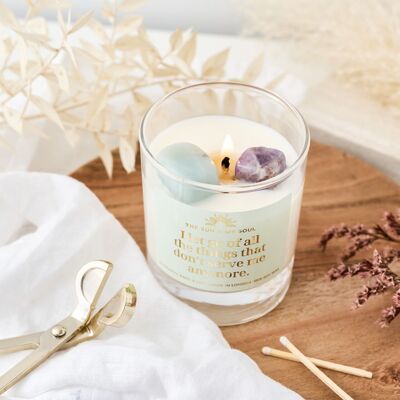 Vela de cristal Calm Affirmation con amazonita y amatista, aroma: mandarina, albahaca y lima