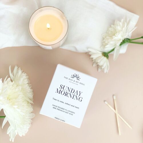 Sunday Morning Luxury Candle Gift⎜Fresh Linen Scent Soy Wax