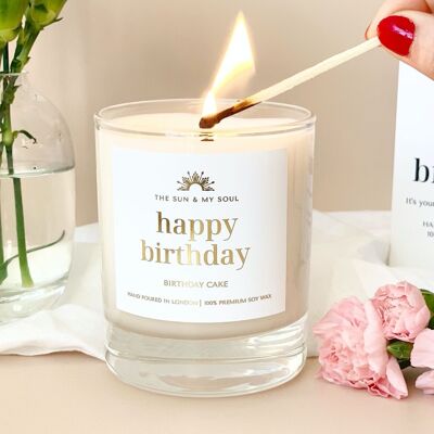 Happy Birthday - Vela de soja perfumada con tarta de cumpleaños en caja de regalo