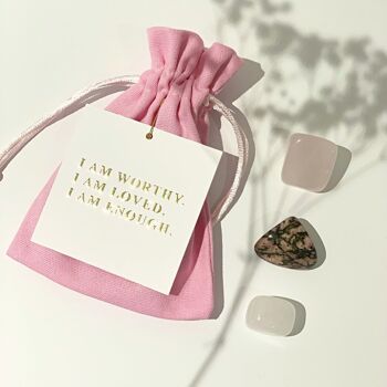 Cadeau de cristaux d’amour de soi⎜Quartz rose, quartz clair, rhodonite 2