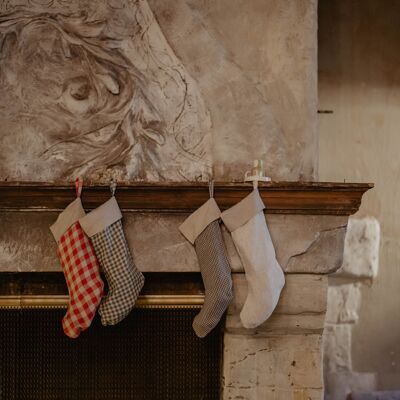 Linen Christmas Stocking in checks and stripes