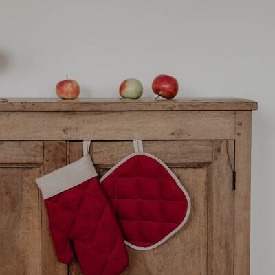 Gant du Père Noël - Gant de cuisine en lin et manique pour Noël