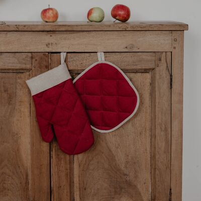 Santa Clause glove - Linen oven mitt and pot holder for Christmas