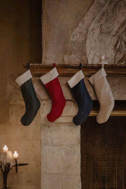 Linen Christmas Stocking with a striped cuff