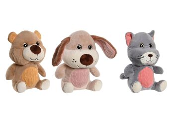 PELUCHE POLYESTER 15X15X23 ANIMAUX 3 ASSORTIMENTS. PE205612 1