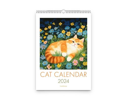 2024 Cats in Flowers Calendar, Monday Start, A4 calendar,