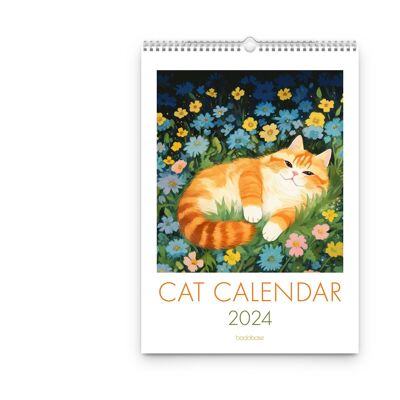 Calendario de gatos en flores 2024, inicio del lunes, calendario A4,