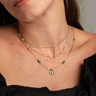 Mélisandre necklace - 2 rows, mirror mesh, zirconium oxide beads