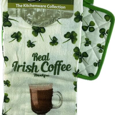 Irish Coffee recipe tea towel and pot handle holder.